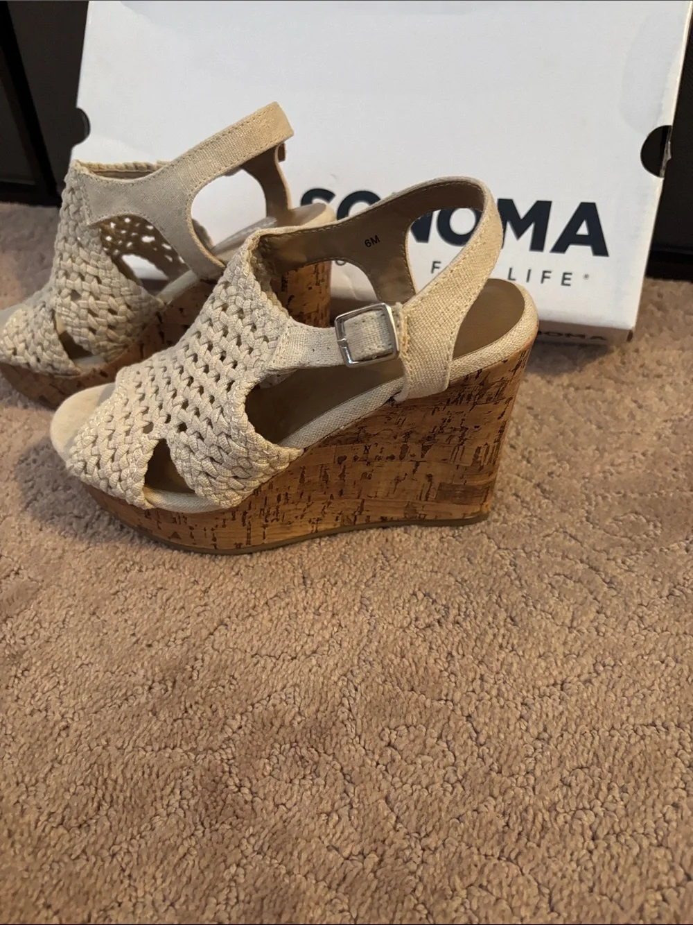 Sonoma Beige Woven Slingback Wedge Sandals